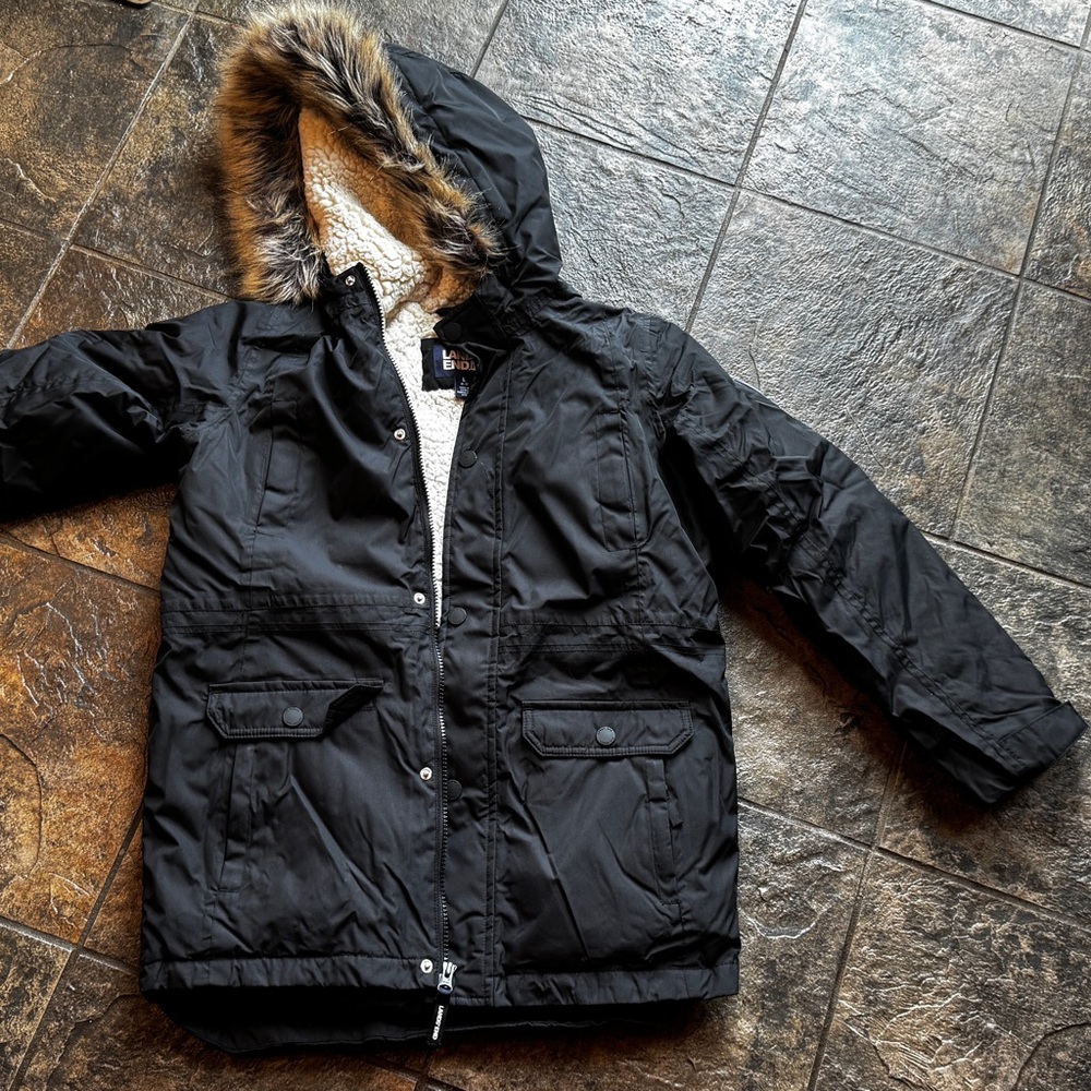 Lands' End Black Coat with Faux Fur Lining